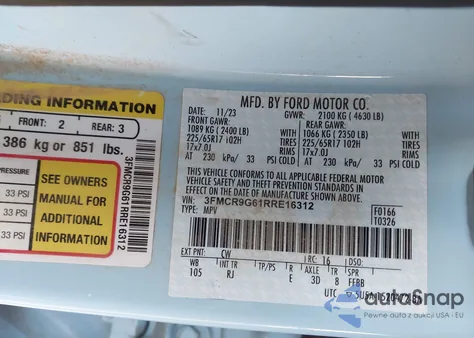 2024 Ford Bronco Sport Heritage z USA, uszkodzony, nr VIN 3FMCR9G61RRE16312